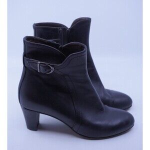AGL Womens Sz 7.5 Himena Buckle Strap Ankle Boot Bootie 37.5 Black Nappa Leather
